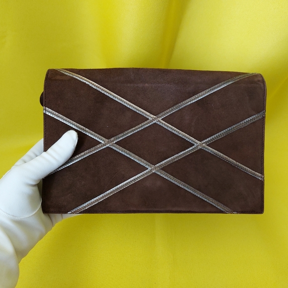 Vintage Crossbody Bag Brown Surde Purse by UNGARO Parallele Paris 1980s - Picture 3 of 16